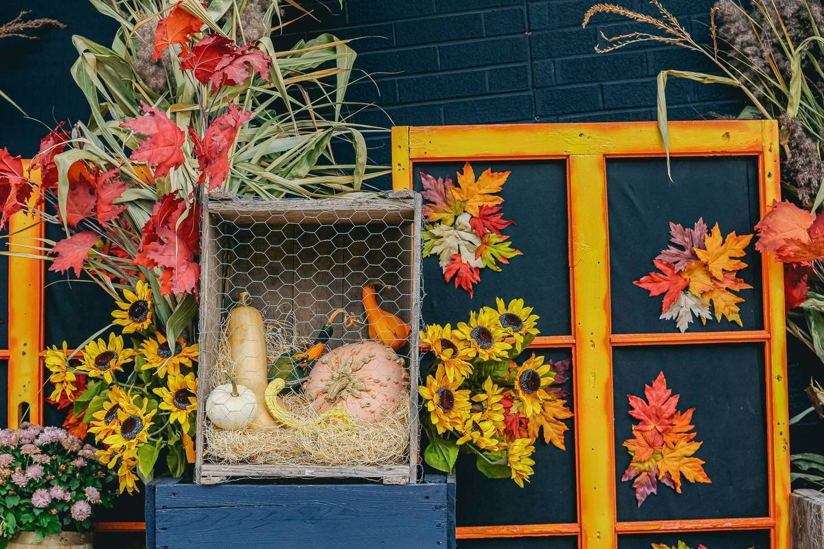 business signage seasonal custom sign that displays autumn-themed retail storefront with interchangeable panels